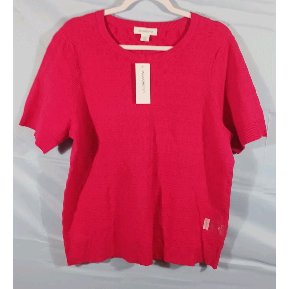 Liz Claiborne Sweater Women's XXL Dark Pink Rose Short Sleeve Lightweight NWT